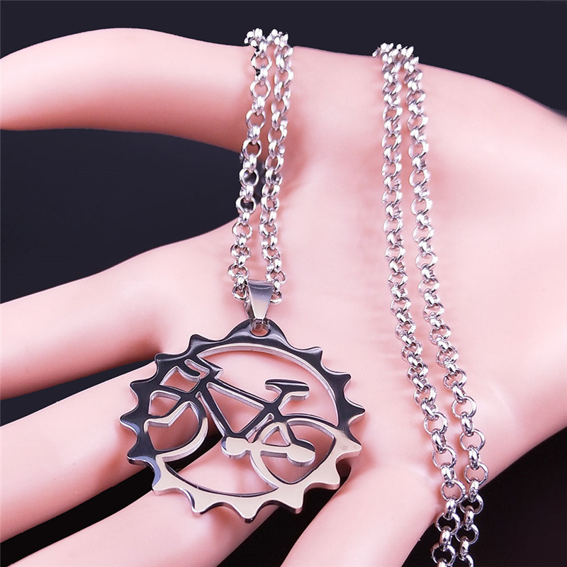 Cycling Gear Gifts - Collier pendentif vélo en acier inoxydable