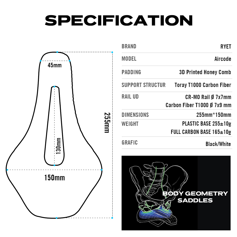 RYET 3D imprimé selle de vélo  - Carbon Fiber Saddle avis et prix